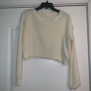 Forever 21 Waffle Knit Cropped Cream Sweater